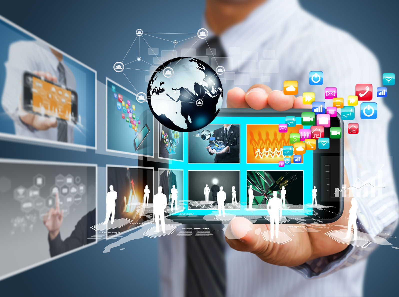 insurtech, Touch screen mobile phone with business concept